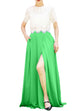 Women's Casual Sexy Chiffon Split High Waist Maxi Skirt With Pockets For Wedding Party Evening
