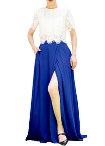 Women's Casual Sexy Chiffon Split High Waist Maxi Skirt With Pockets For Wedding Party Evening