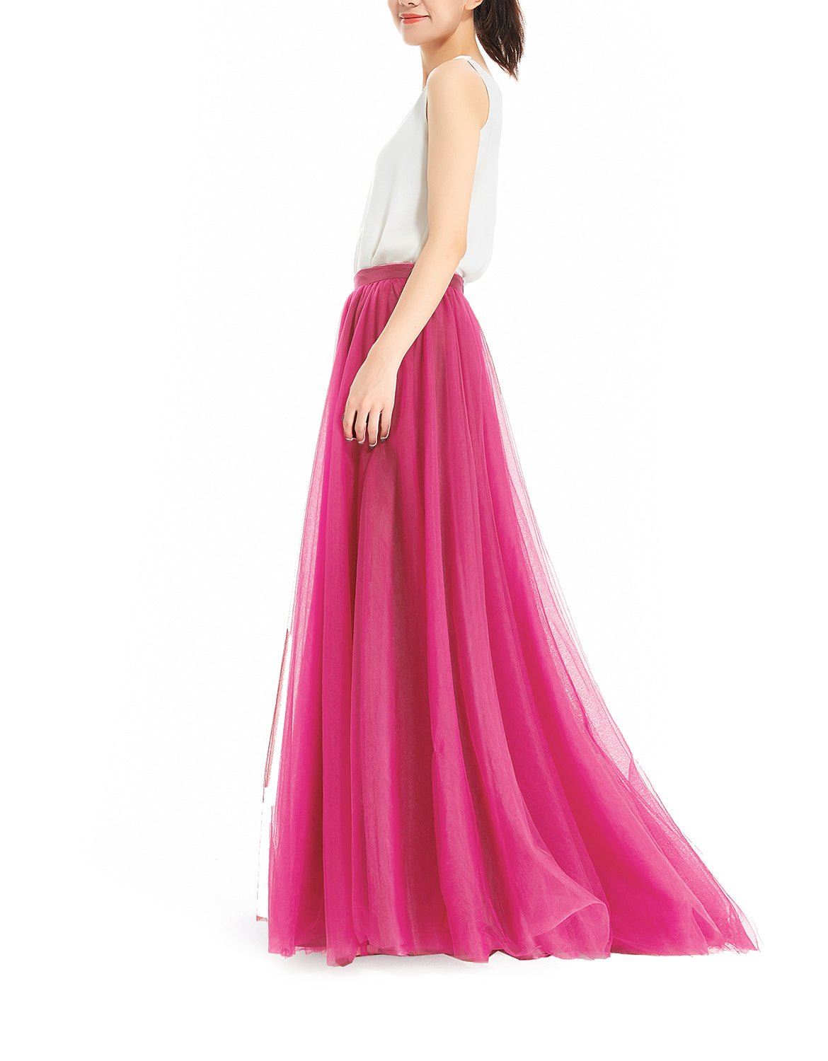 New Design Pink Tulle Skirt Custom Made Ribbon Waistline A Line Floor  Length Maxi Skirt Front Slit Long Skirts Women From Tianheshuishop, $78.3
