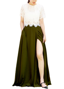 Women's Casual Sexy Chiffon Split High Waist Maxi Skirt With Pockets For Wedding Party Evening