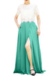 Women's Casual Sexy Chiffon Split High Waist Maxi Skirt With Pockets For Wedding Party Evening