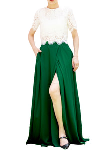 Women's Casual Sexy Chiffon Split High Waist Maxi Skirt With Pockets For Wedding Party Evening