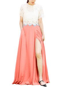 Women's Casual Sexy Chiffon Split High Waist Maxi Skirt With Pockets For Wedding Party Evening