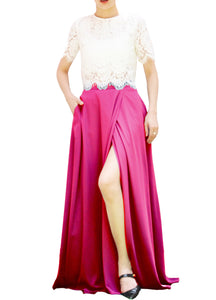 Women's Casual Sexy Chiffon Split High Waist Maxi Skirt With Pockets For Wedding Party Evening