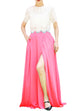 Women's Casual Sexy Chiffon Split High Waist Maxi Skirt With Pockets For Wedding Party Evening