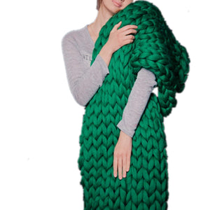 Chunky Knit Blanket Merino Wool Yarn Handmade Giant Throw For Bedroom Chair Sofa Home Decor