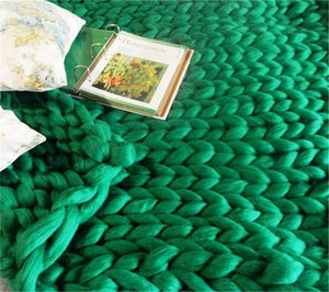 Chunky Knit Blanket Merino Wool Yarn Handmade Giant Throw For Bedroom Chair Sofa Home Decor