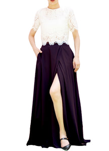 Women's Casual Sexy Chiffon Split High Waist Maxi Skirt With Pockets For Wedding Party Evening