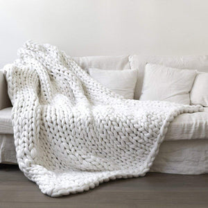 Chunky Knit Blanket Merino Wool Yarn Handmade Giant Throw For Bedroom Chair Sofa Home Decor