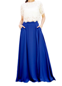 Women's Casual Sexy Chiffon Split High Waist Maxi Skirt With Pockets For Wedding Party Evening