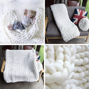Chunky Knit Blanket Merino Wool Yarn Handmade Giant Throw For Bedroom Chair Sofa Home Decor
