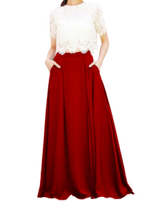 Women's Casual Sexy Chiffon Split High Waist Maxi Skirt With Pockets For Wedding Party Evening