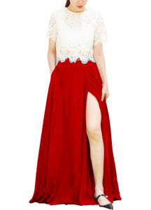Women's Casual Sexy Chiffon Split High Waist Maxi Skirt With Pockets For Wedding Party Evening
