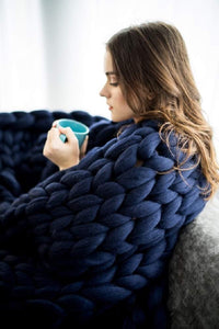 Chunky Knit Blanket Merino Wool Yarn Handmade Giant Throw For Bedroom Chair Sofa Home Decor