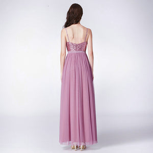 Long Bridesmaids Dresses Elegant A Line V Neck Tulle Wedding Party Gowns Sequins Vestidos De Damas De Honor