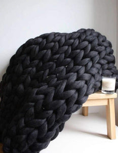 Chunky Knit Blanket Merino Wool Yarn Handmade Giant Throw For Bedroom Chair Sofa Home Decor