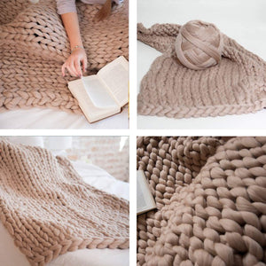 Chunky Knit Blanket Merino Wool Yarn Handmade Giant Throw For Bedroom Chair Sofa Home Decor