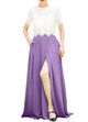 Women's Casual Sexy Chiffon Split High Waist Maxi Skirt With Pockets For Wedding Party Evening