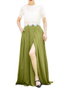 Women's Casual Sexy Chiffon Split High Waist Maxi Skirt With Pockets For Wedding Party Evening