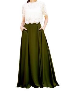 Women's Casual Sexy Chiffon Split High Waist Maxi Skirt With Pockets For Wedding Party Evening