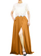 Women's Casual Sexy Chiffon Split High Waist Maxi Skirt With Pockets For Wedding Party Evening