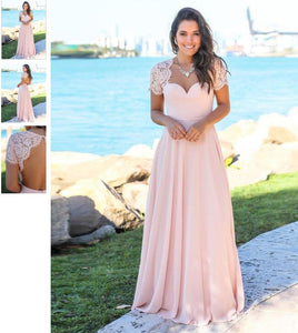 Cap Sleeves Lace Chiffon Long Bridesmaid Dresses 2019 Wedding Guest Dresses Custom Made Backless Wedding Party Dress