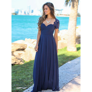 Cap Sleeves Lace Chiffon Long Bridesmaid Dresses 2019 Wedding Guest Dresses Custom Made Backless Wedding Party Dress