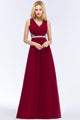 Sexy V Neck Burgundy Chiffon Bridesmaid Dresses Long Beaded Crystal Wedding Party Dresses vestido de festa