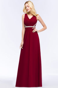 Sexy V Neck Burgundy Chiffon Bridesmaid Dresses Long Beaded Crystal Wedding Party Dresses vestido de festa