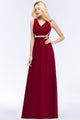 Sexy V Neck Burgundy Chiffon Bridesmaid Dresses Long Beaded Crystal Wedding Party Dresses vestido de festa