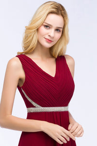 Sexy V Neck Burgundy Chiffon Bridesmaid Dresses Long Beaded Crystal Wedding Party Dresses vestido de festa
