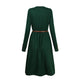 Black/Green Women Long Sleeve Knitted Autumn Winter Dress With Belt