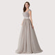 Cap Sleeve Appliques Lace Long Grey Bridesmaid Dresses Wedding Party Dresses Sexy Sheer Back