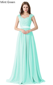 Cap Sleeve Appliques Lace Long Grey Bridesmaid Dresses Wedding Party Dresses Sexy Sheer Back