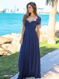 Cap Sleeves Lace Chiffon Long Bridesmaid Dresses 2019 Wedding Guest Dresses Custom Made Backless Wedding Party Dress