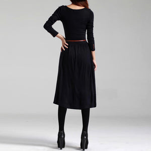 Black/Green Women Long Sleeve Knitted Autumn Winter Dress With Belt