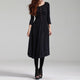 Black/Green Women Long Sleeve Knitted Autumn Winter Dress With Belt