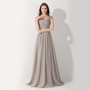 Cap Sleeve Appliques Lace Long Grey Bridesmaid Dresses Wedding Party Dresses Sexy Sheer Back