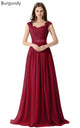 Cap Sleeve Appliques Lace Long Grey Bridesmaid Dresses Wedding Party Dresses Sexy Sheer Back