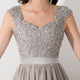 Cap Sleeve Appliques Lace Long Grey Bridesmaid Dresses Wedding Party Dresses Sexy Sheer Back