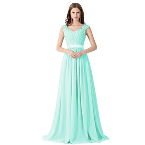Cap Sleeve Appliques Lace Long Grey Bridesmaid Dresses Wedding Party Dresses Sexy Sheer Back