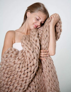 Chunky Knit Blanket Merino Wool Yarn Handmade Giant Throw For Bedroom Chair Sofa Home Decor