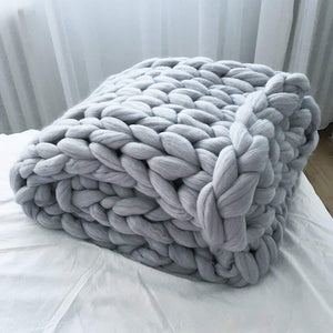 Chunky Knit Blanket Merino Wool Yarn Handmade Giant Throw For Bedroom Chair Sofa Home Decor