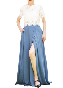 Women's Casual Sexy Chiffon Split High Waist Maxi Skirt With Pockets For Wedding Party Evening