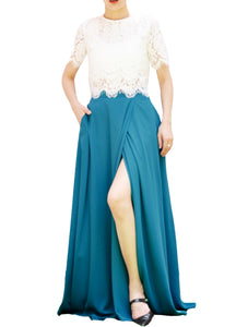 Women's Casual Sexy Chiffon Split High Waist Maxi Skirt With Pockets For Wedding Party Evening