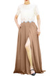Women's Casual Sexy Chiffon Split High Waist Maxi Skirt With Pockets For Wedding Party Evening