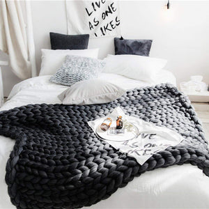 Chunky Knit Blanket Merino Wool Yarn Handmade Giant Throw For Bedroom Chair Sofa Home Decor