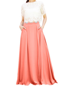 Women's Casual Sexy Chiffon Split High Waist Maxi Skirt With Pockets For Wedding Party Evening