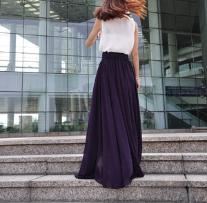 High Waist Maxi Skirt Chiffon Silk Skirts Beautiful Bow Tie Elastic Waist Summer Skirt Floor Length Long Skirt (037), #69