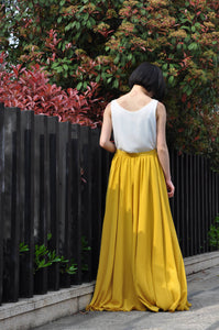 High Waist Yellow Skirt / Elegant Maxi Skirt / Chiffon Wedding Skirts / Summer Event Skirt /Floor Length Long Skirt (108), #62